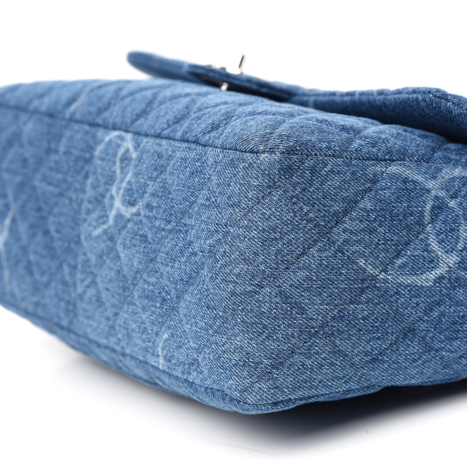 Chanel Denim Quilted CC Print Jumbo Single Flap Blue 9 of 10