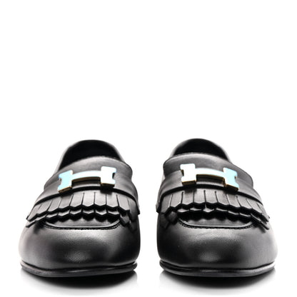Hermes Goatskin Womens Royal Loafers 35.5 Black 2 of 9
