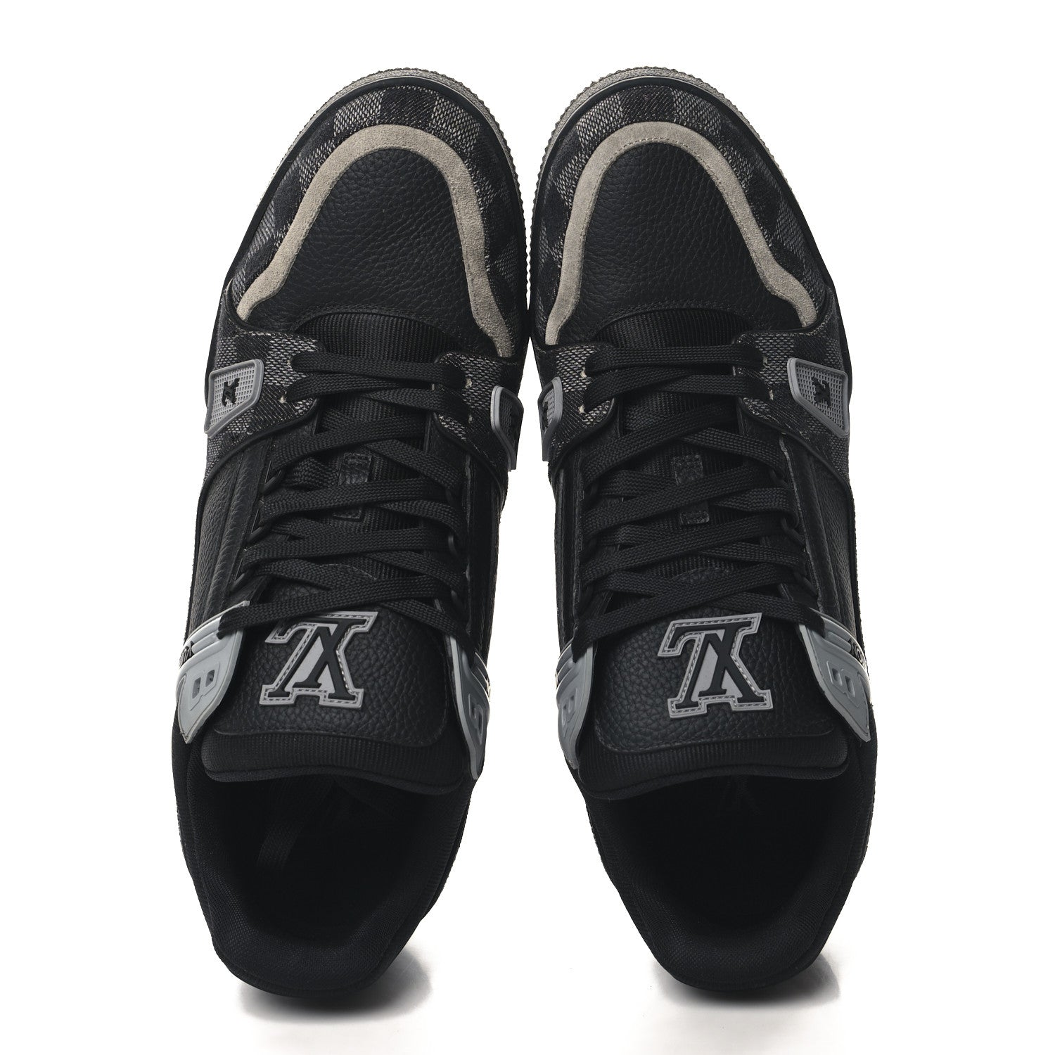 Louis Vuitton Damier Denim Calfskin Mens LV Trainer Sneakers 10 Black 2 of 8