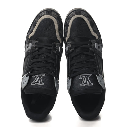 Louis Vuitton Damier Denim Calfskin Mens LV Trainer Sneakers 10 Black 2 of 8