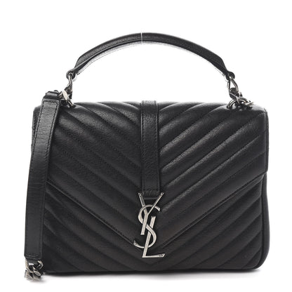 Saint Laurent Sheepskin Matelasse Chevron Monogram Medium College Bag Black 1 of 11