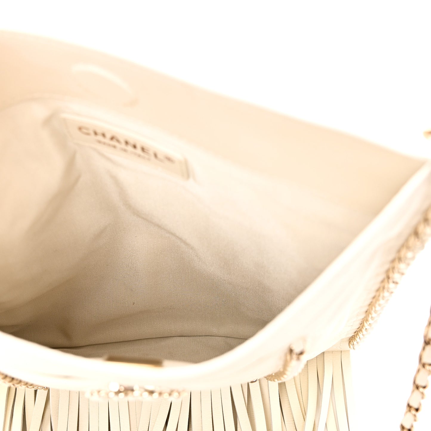 Calfskin Quilted Fringe Small Shopping Bag White