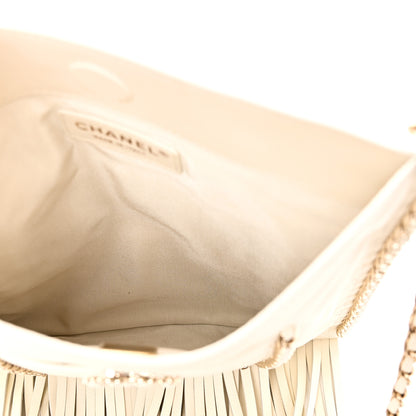 Chanel Calfskin Quilted Fringe Small Shopping Bag White 5 of 10