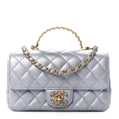 Chanel Metallic Lambskin Quilted Mini Strass On Top Flap Silvery 1 of 12