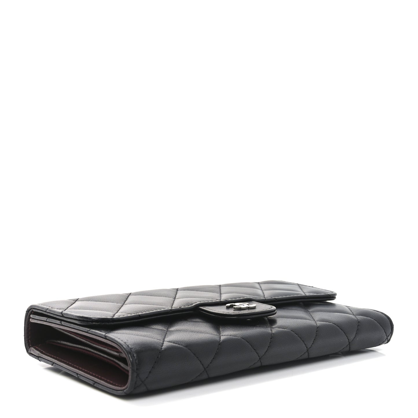 Lambskin Quilted Large Flap Wallet Black