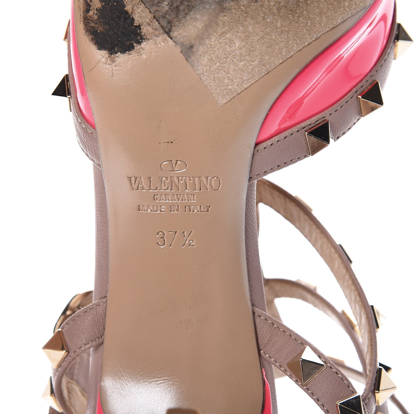 Patent Nappa Rockstud Ankle Strap 65mm Pumps 37.5 Fuxia Fluo Poudre