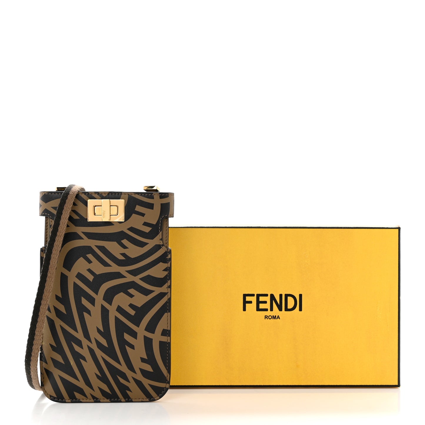 X SARAH COLEMAN Vitello Liberty Shiny Nappa FF Vertigo Peekaboo Phone Pouch Fango Maya Black