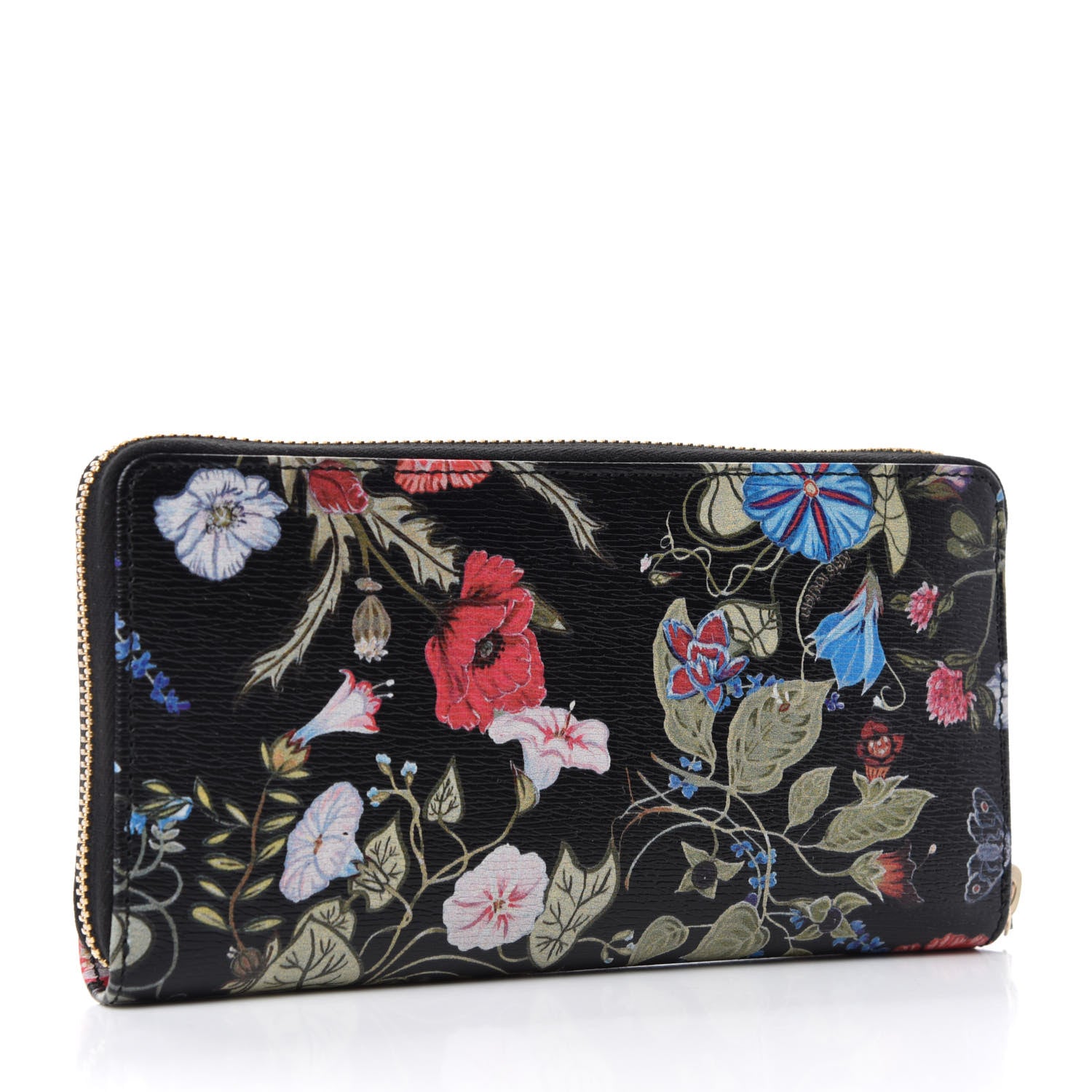 Gucci Shangai Calfskin Flora Knight Zip Around Wallet Black 3 of 8