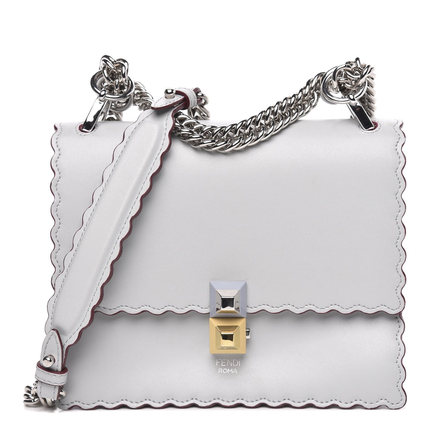 Vitello Liberty Scalloped Studded Small Kan I Shoulder Bag Grigio Perla