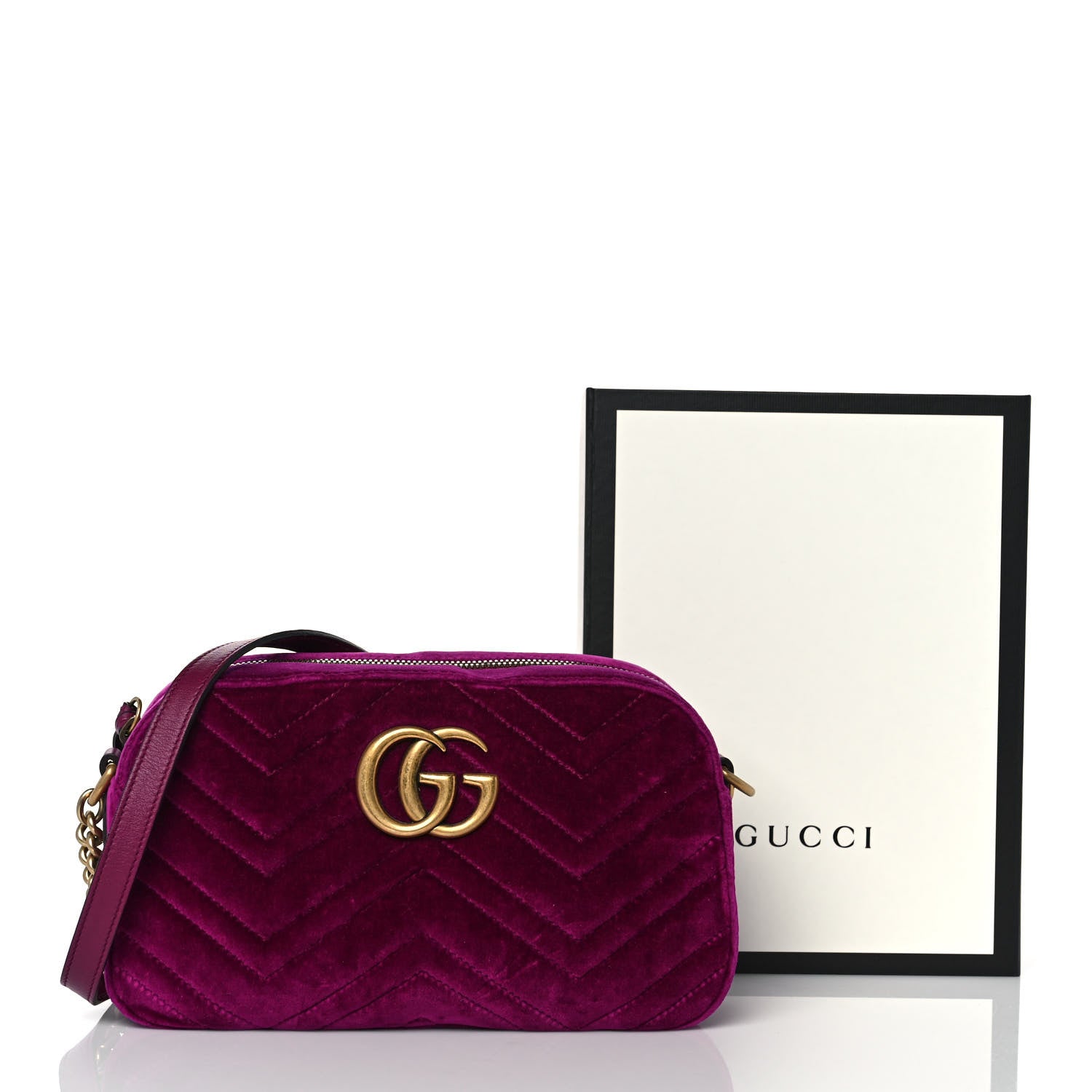 Gucci Velvet Matelasse Small GG Marmont Chain Shoulder Bag Fuchsia Violet Cyclamen 10 of 10
