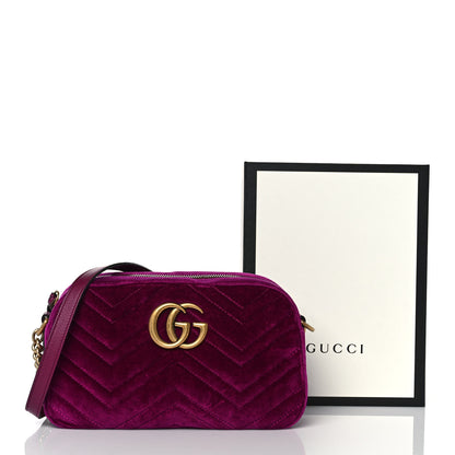 Gucci Velvet Matelasse Small GG Marmont Chain Shoulder Bag Fuchsia Violet Cyclamen 10 of 10
