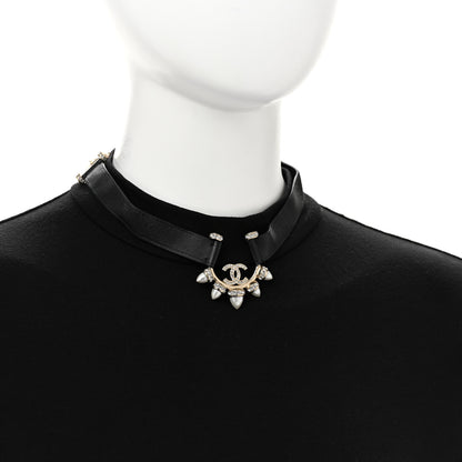 Chanel Lambskin Spike Pearl Crystal CC Choker Black 2 of 6