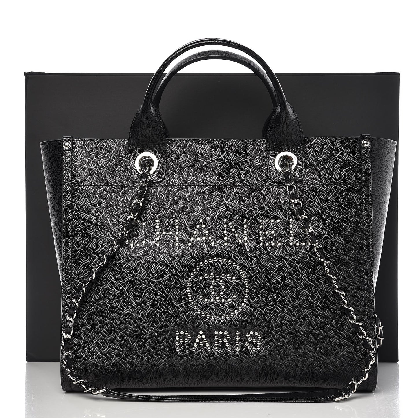 Caviar Small Studded Deauville Tote Black