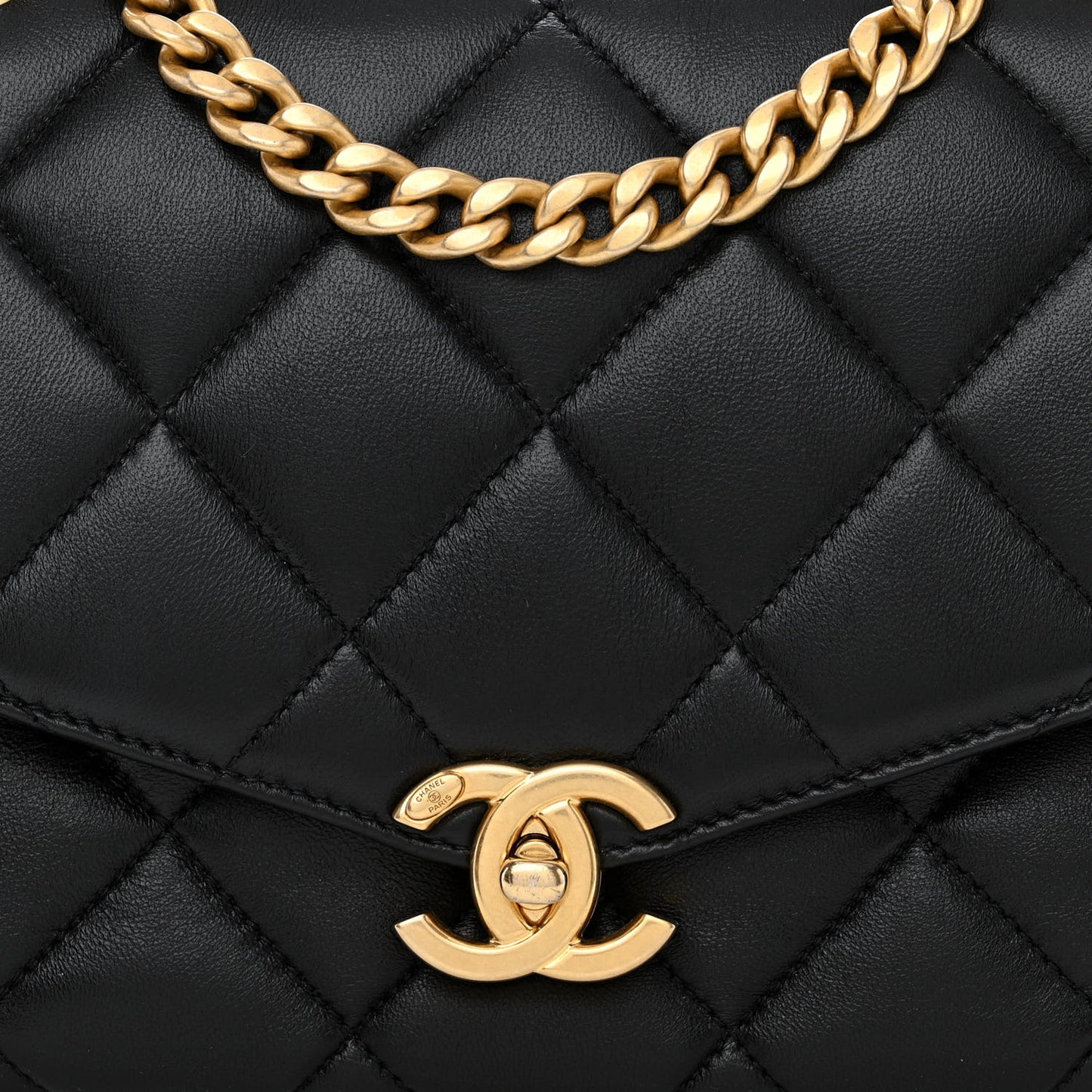 Lambskin Quilted Top Handle Flap Black