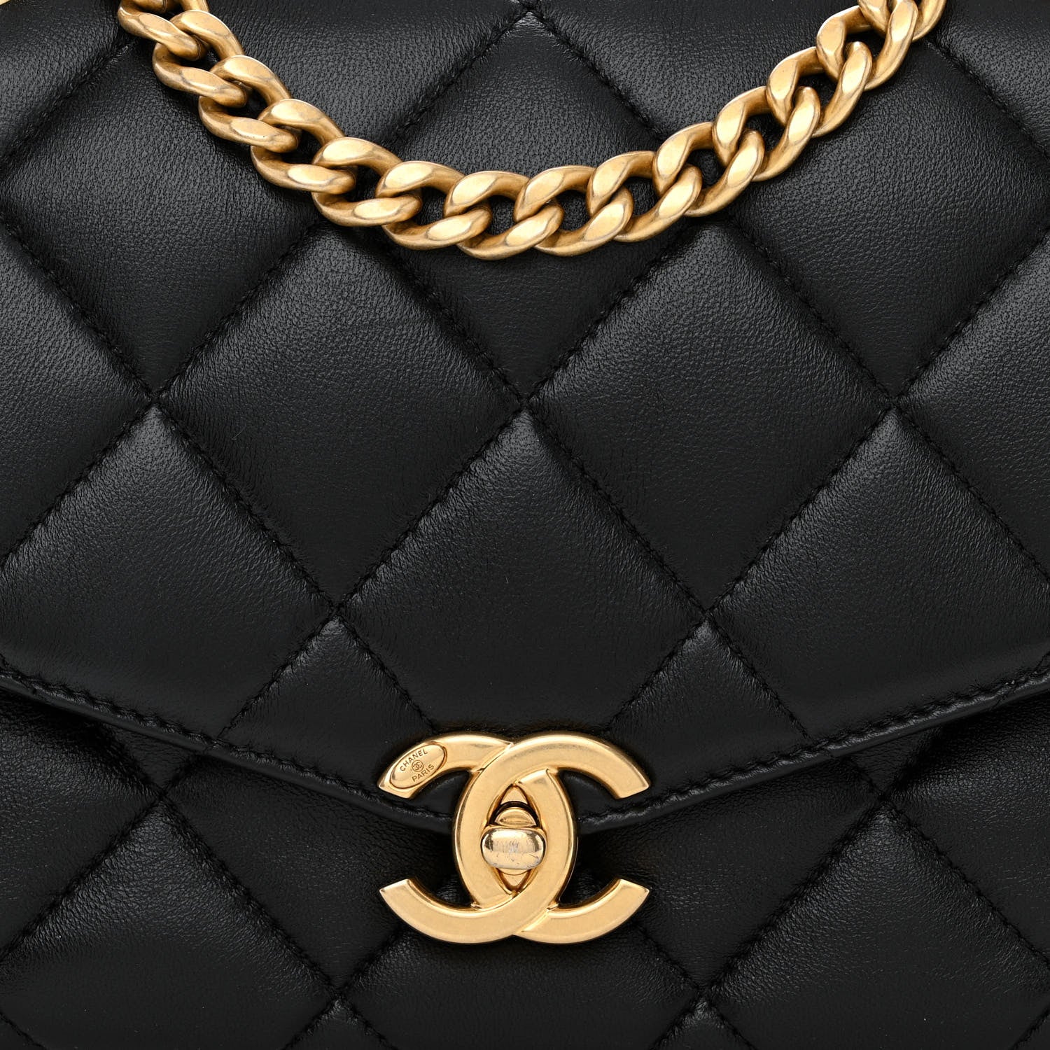 Chanel Lambskin Quilted Top Handle Flap Black 9 of 12
