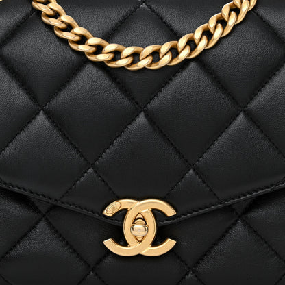 Chanel Lambskin Quilted Top Handle Flap Black 9 of 12