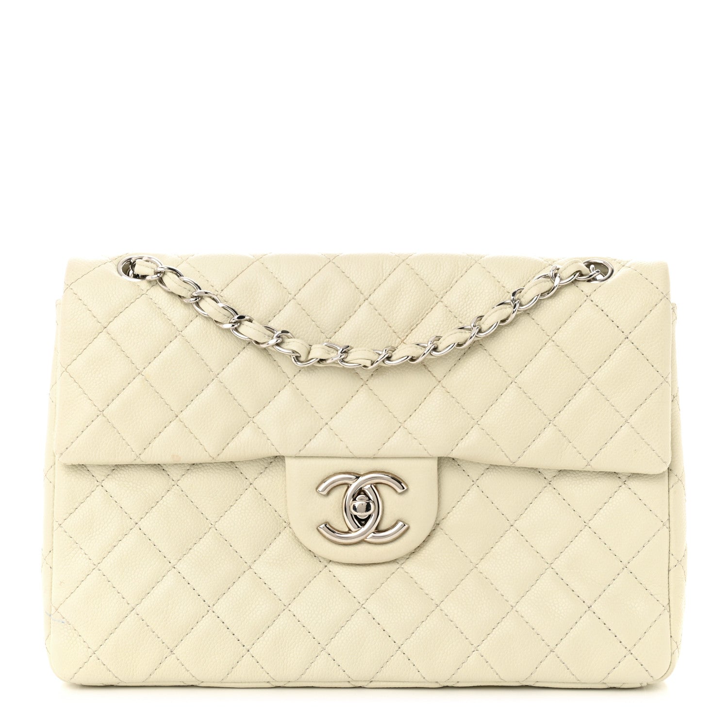 Chanel Washed Caviar Quilted Maxi Single Flap White 1 of 13