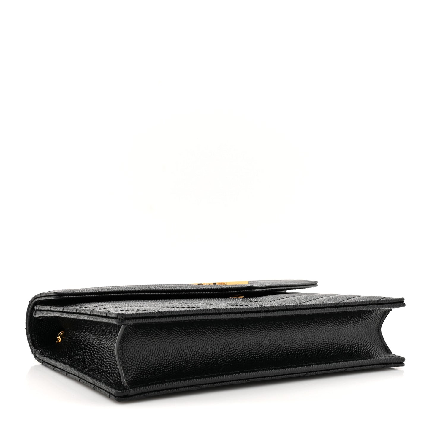 Grain De Poudre Matelasse Chevron Monogram Envelope Chain Wallet Black
