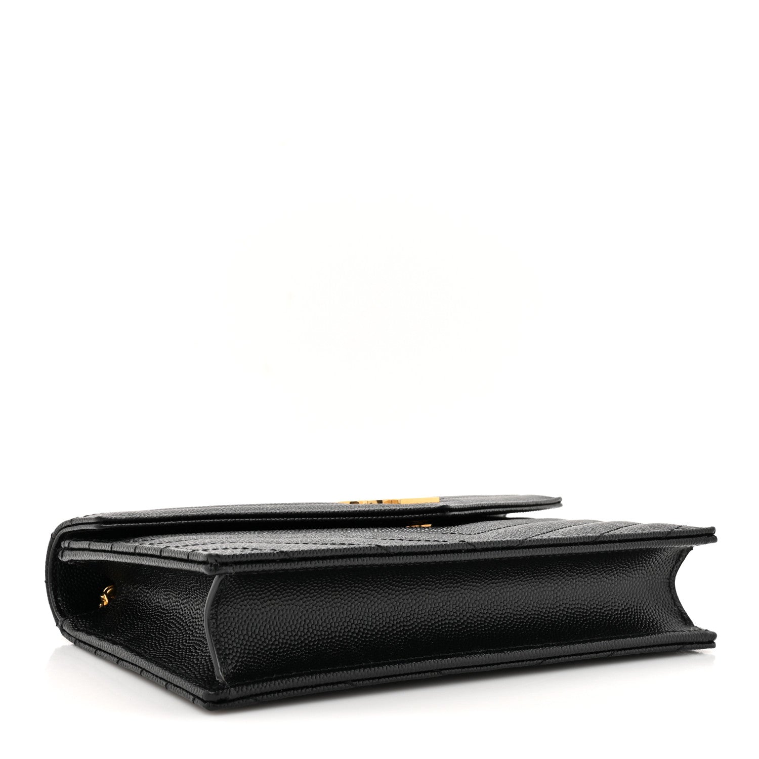 Saint Laurent Grain De Poudre Matelasse Chevron Monogram Envelope Chain Wallet Black 4 of 10