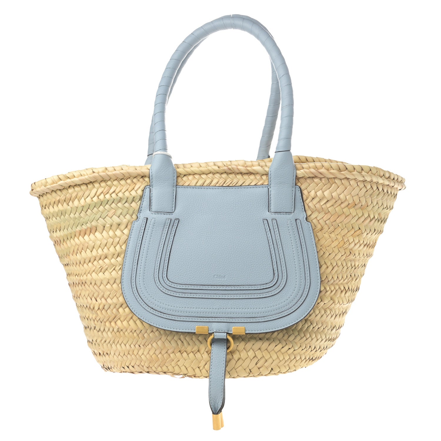 Chloe Raffia Small Grain Calfskin Medium Marcie Basket Shady