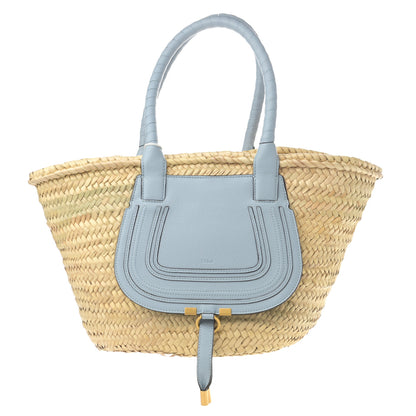 Chloe Raffia Small Grain Calfskin Medium Marcie Basket Shady Blue 1 of 9