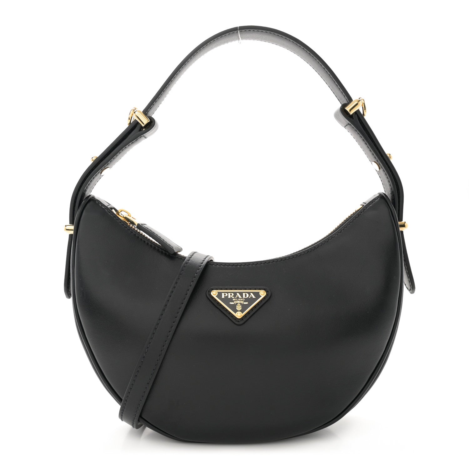 Prada Soft Calfskin Arque Shoulder Bag Black 1 of 9