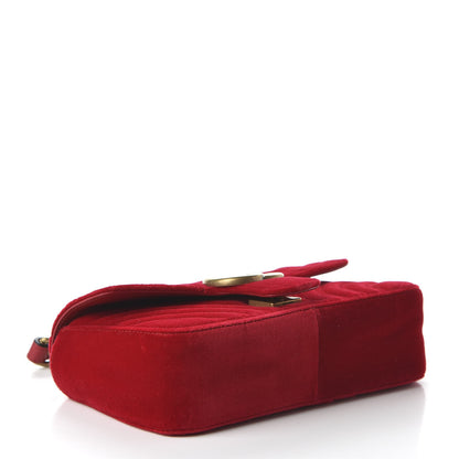 Gucci Velvet Matelasse Mini GG Marmont Shoulder Bag Hibiscus Red 4 of 10
