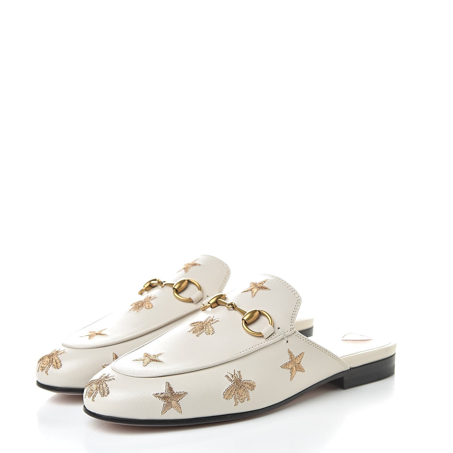 Gucci Goatskin Bee Star Embroidered Womens Princetown Slippers 34 Mystic White 3 of 10