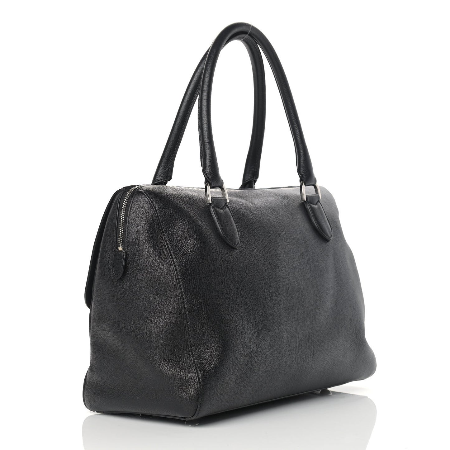 Glossy Goatskin Medium Del Rey Satchel Black