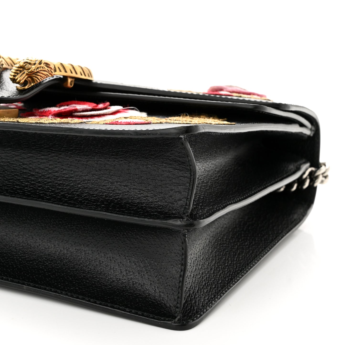 Calfskin Web Floral Embroidered Medium Dionysus Shoulder Bag Black