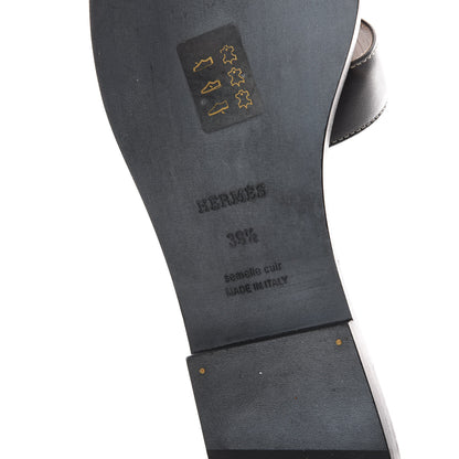 Hermes Box Calfskin Oran Sandals 39.5 Black 6 of 9