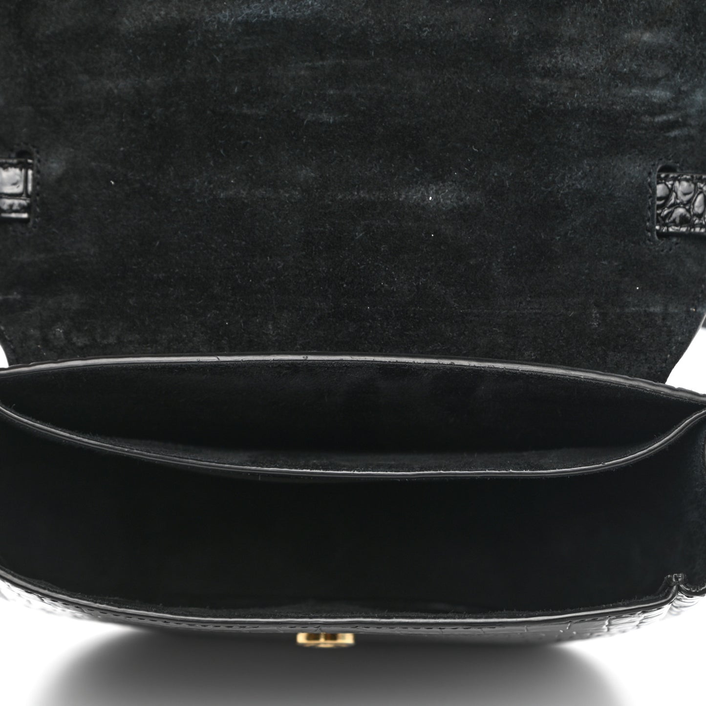 Crocodile Embossed Calfskin Small Kaia Satchel Black