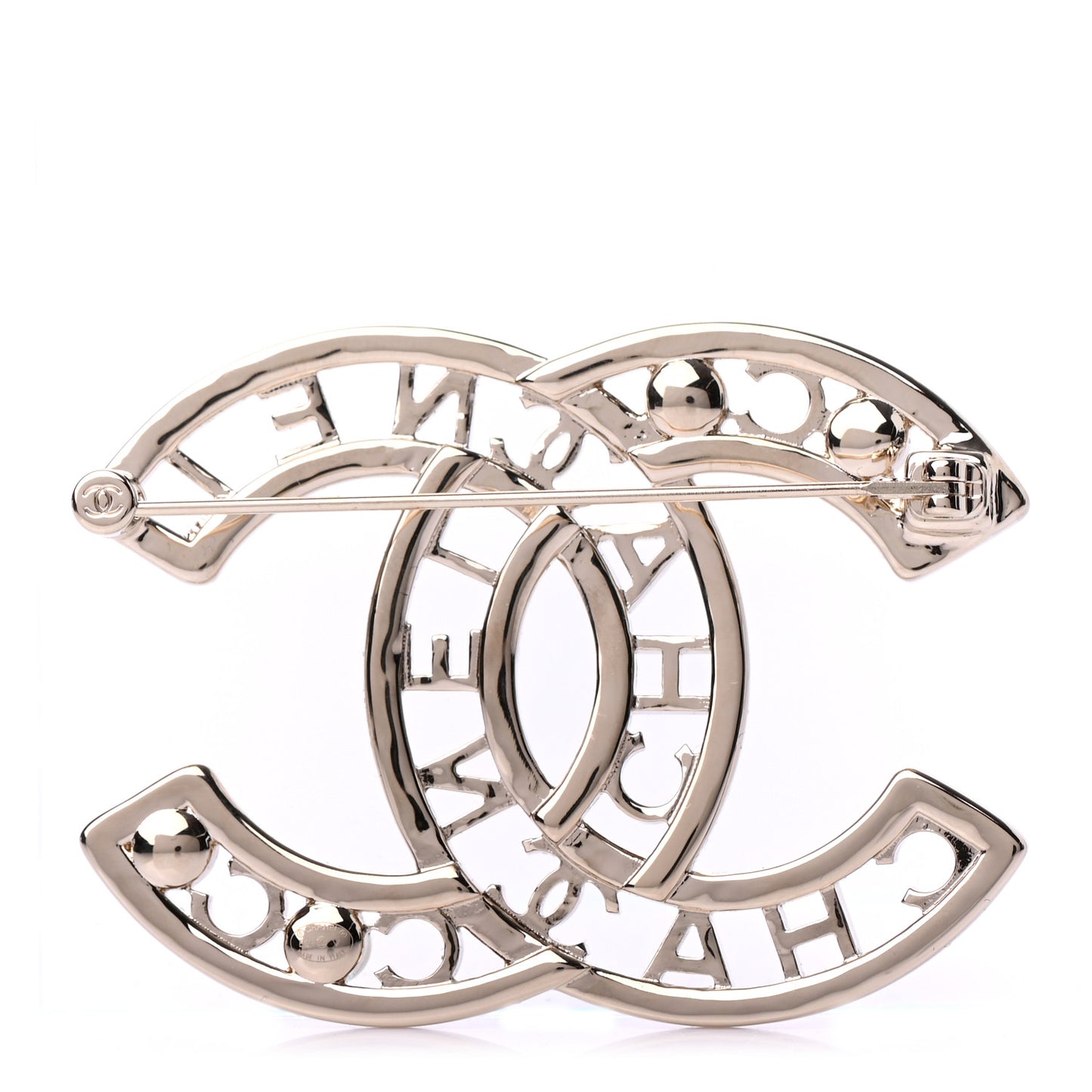 Crystal Pearl Coco CC Logo Brooch Gold