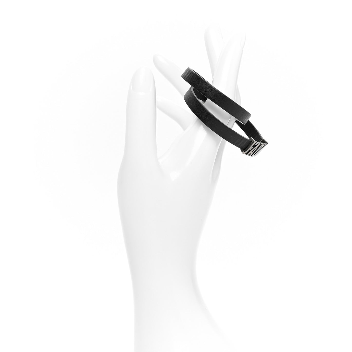 Calfskin J'adior Double Bracelet Black