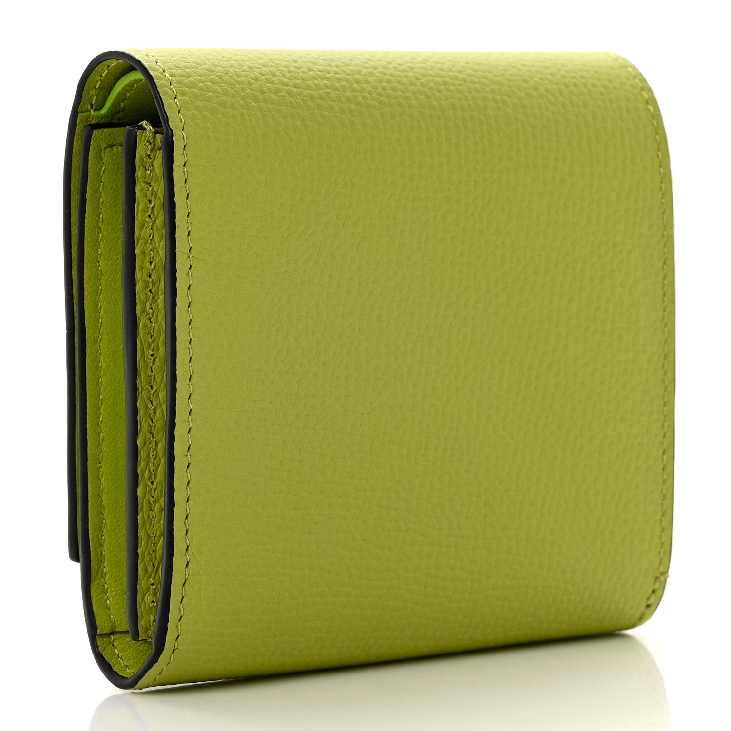 Loewe Pebble Grain Calfskin Anagram Compact Flap Wallet Lime Green 3 of 6