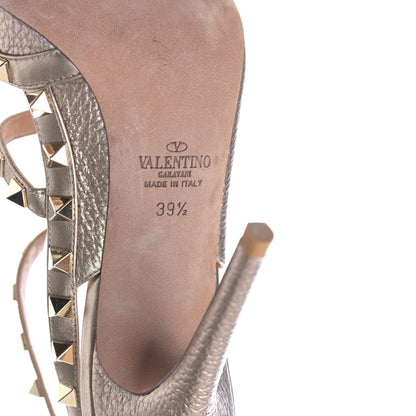 Valentino Garavani Metallic Pebbled Calfskin Rockstud Ankle Strap 100mm Pumps 39.5 Skin 8 of 8