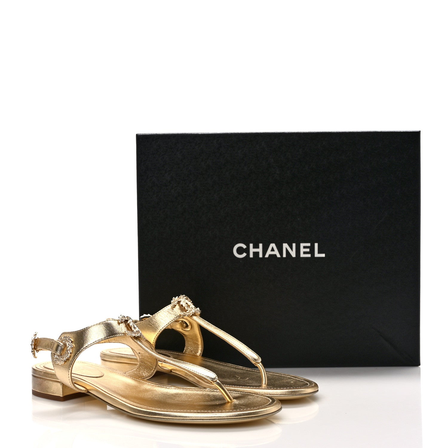 Chanel Laminated Lambskin CC Leaf Thong Sandals 39 Golden 8 of 8