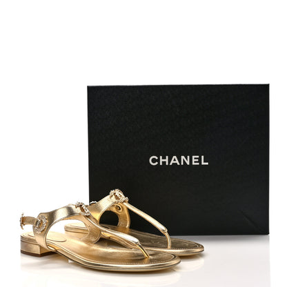 Chanel Laminated Lambskin CC Leaf Thong Sandals 39 Golden 8 of 8