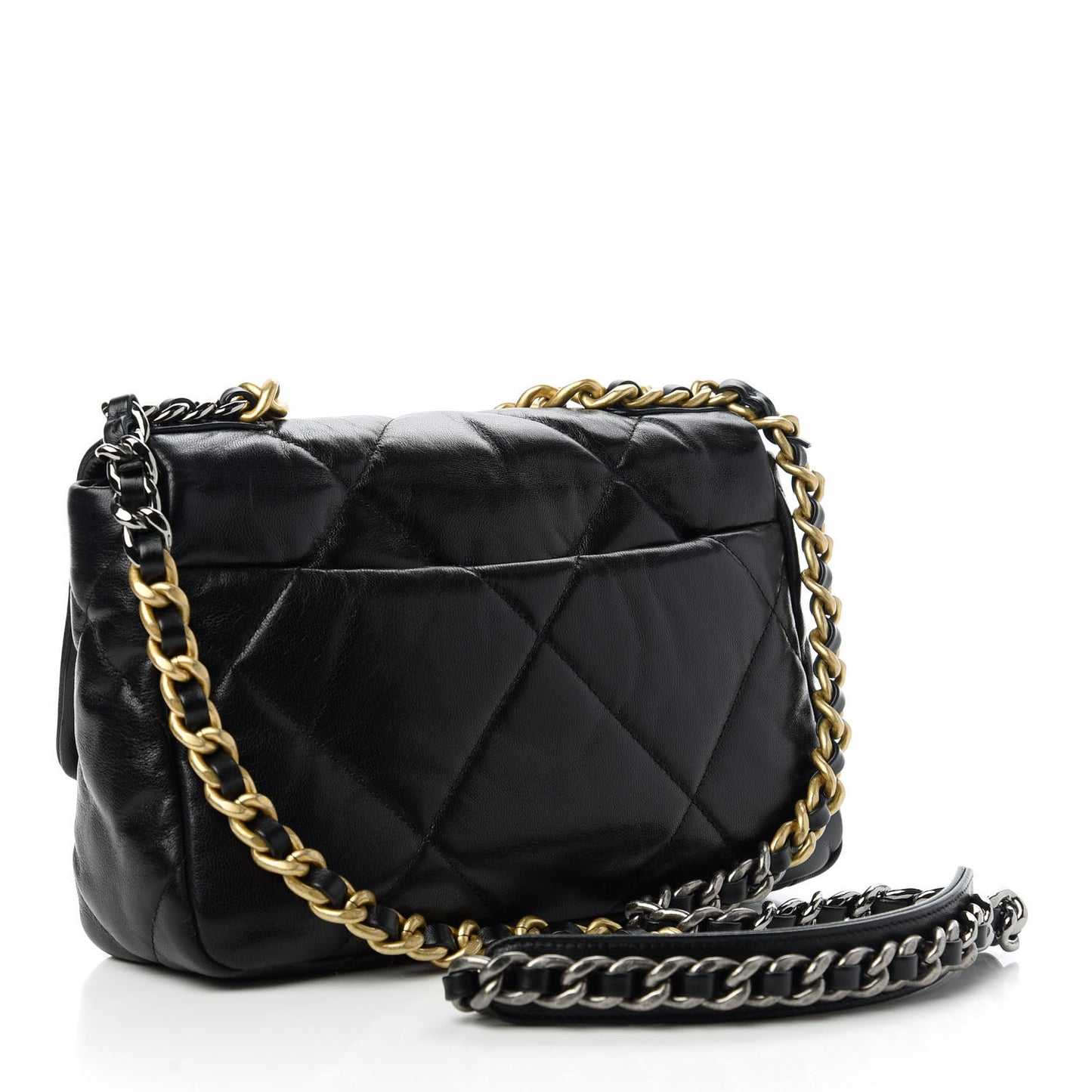 Shiny Goatskin Quilted Medium Chanel 19 Flap Black
