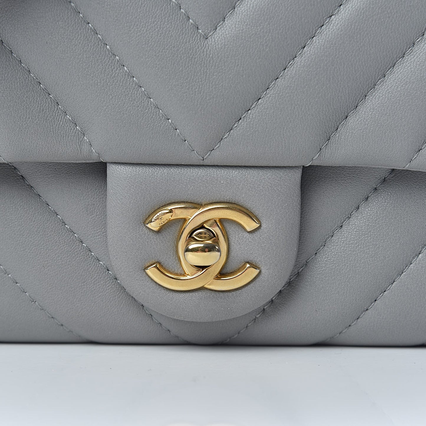 Lambskin Chevron Quilted Chain Around Mini Rectangular Flap Grey