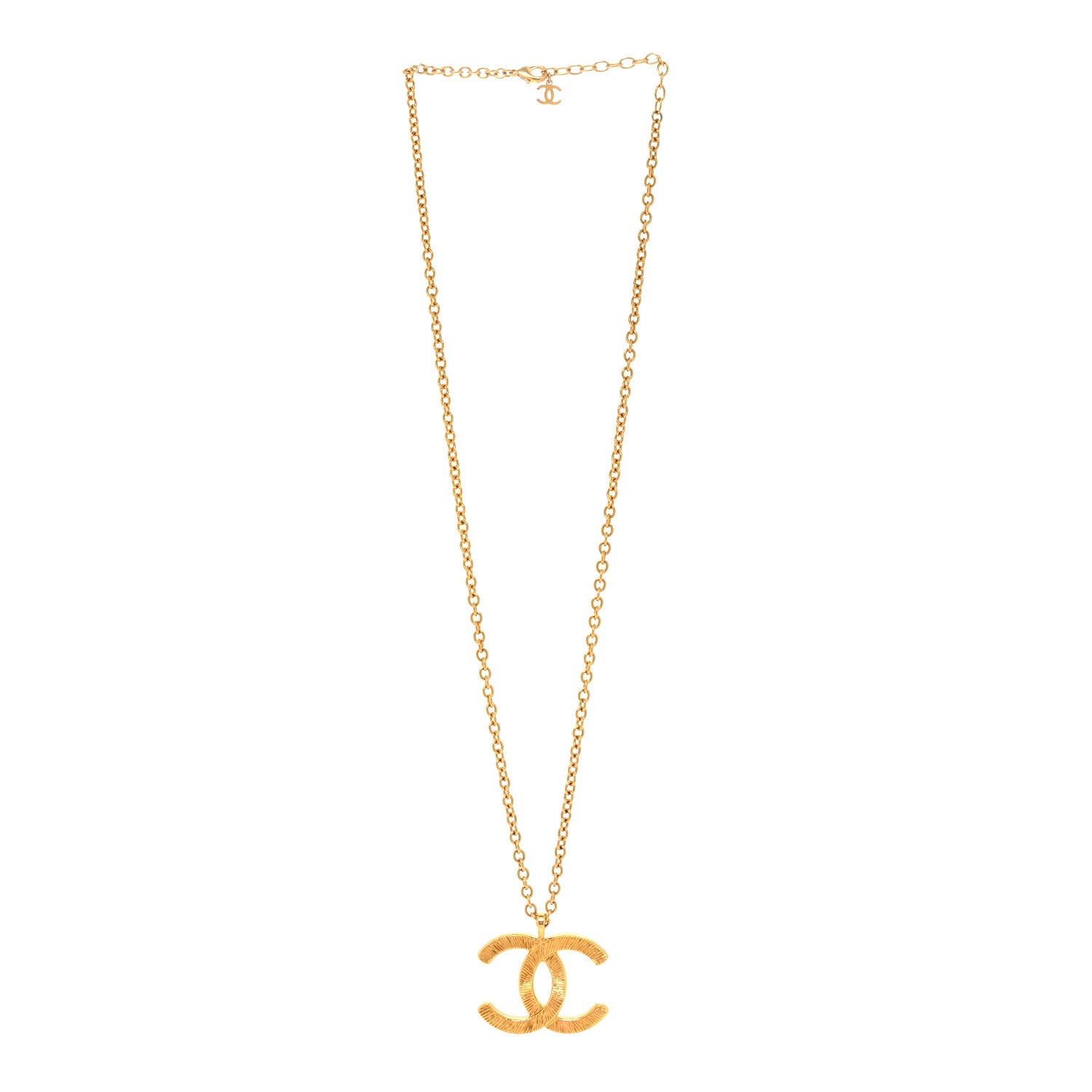 Chanel Metal Textured CC Chain Pendant Necklace Gold 3 of 4