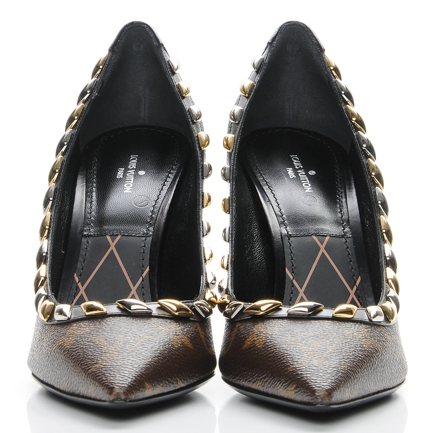 Louis Vuitton Calfskin Monogram Eldorado Pumps 38.5 Cacao 2 of 10