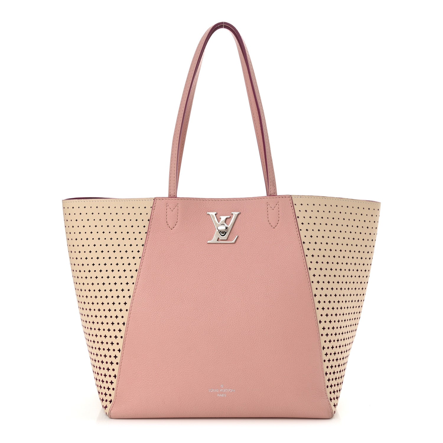 Louis Vuitton Calfskin Perforated Lockme Cabas Rose Poudre Creme 1 of 18