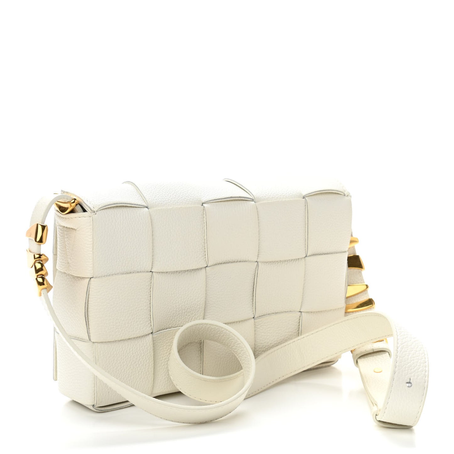Grained Calfskin Maxi Intrecciato Cassette Crossbody Bag White