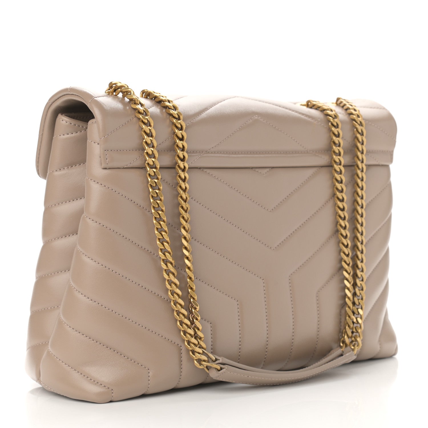 Saint Laurent Calfskin Y Quilted Monogram Medium Loulou Chain Satchel Dark Beige 3 of 11