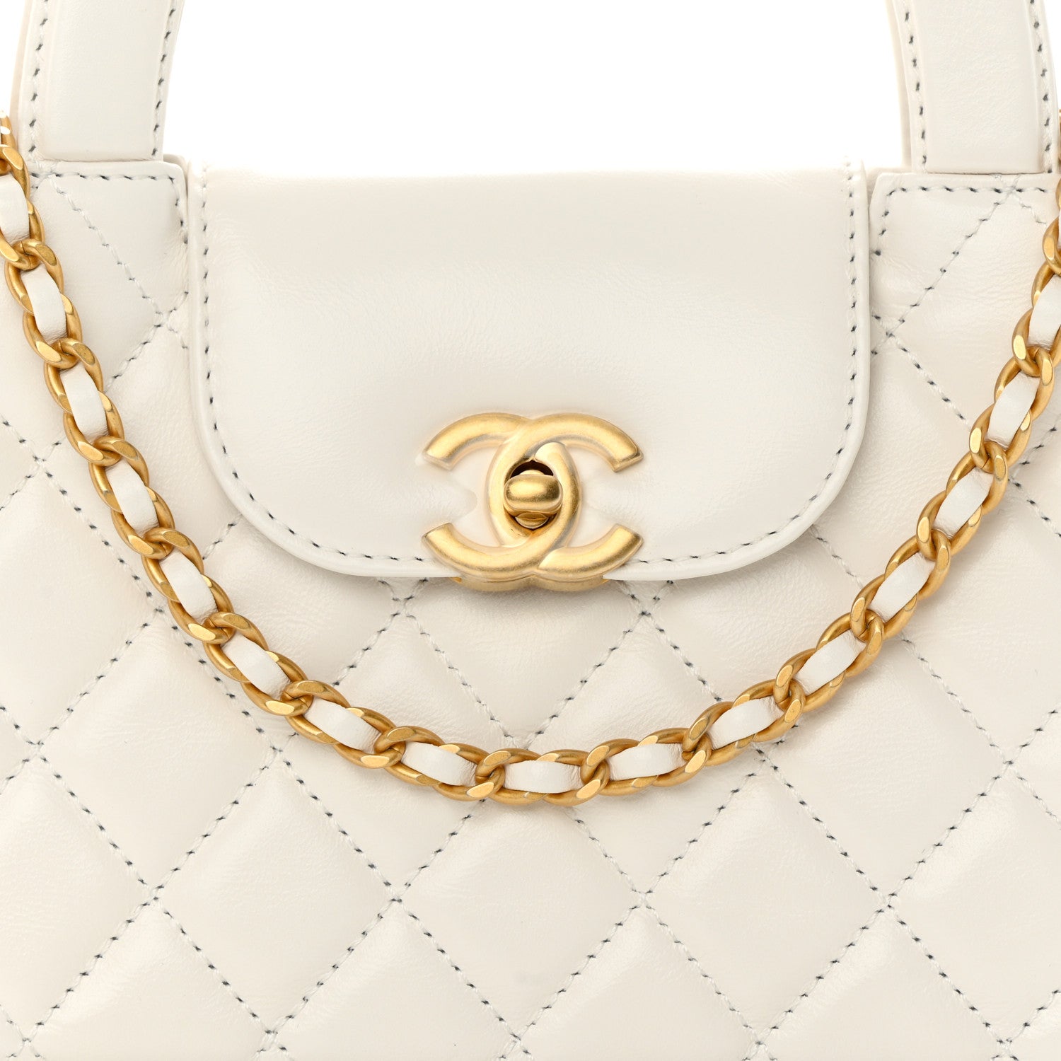 Chanel Shiny Aged Calfskin Quilted Nano Kelly Shopper White 8 of 13