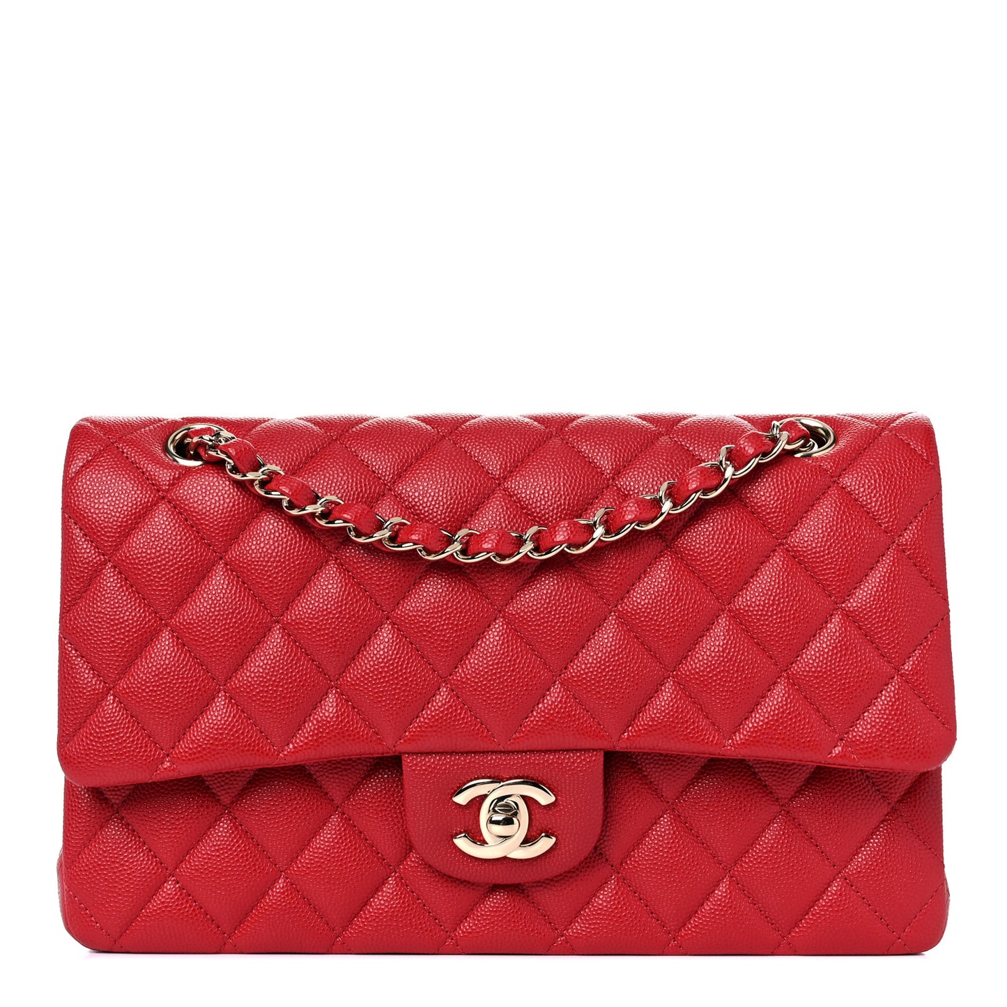 Caviar Quilted Medium Double Flap Red