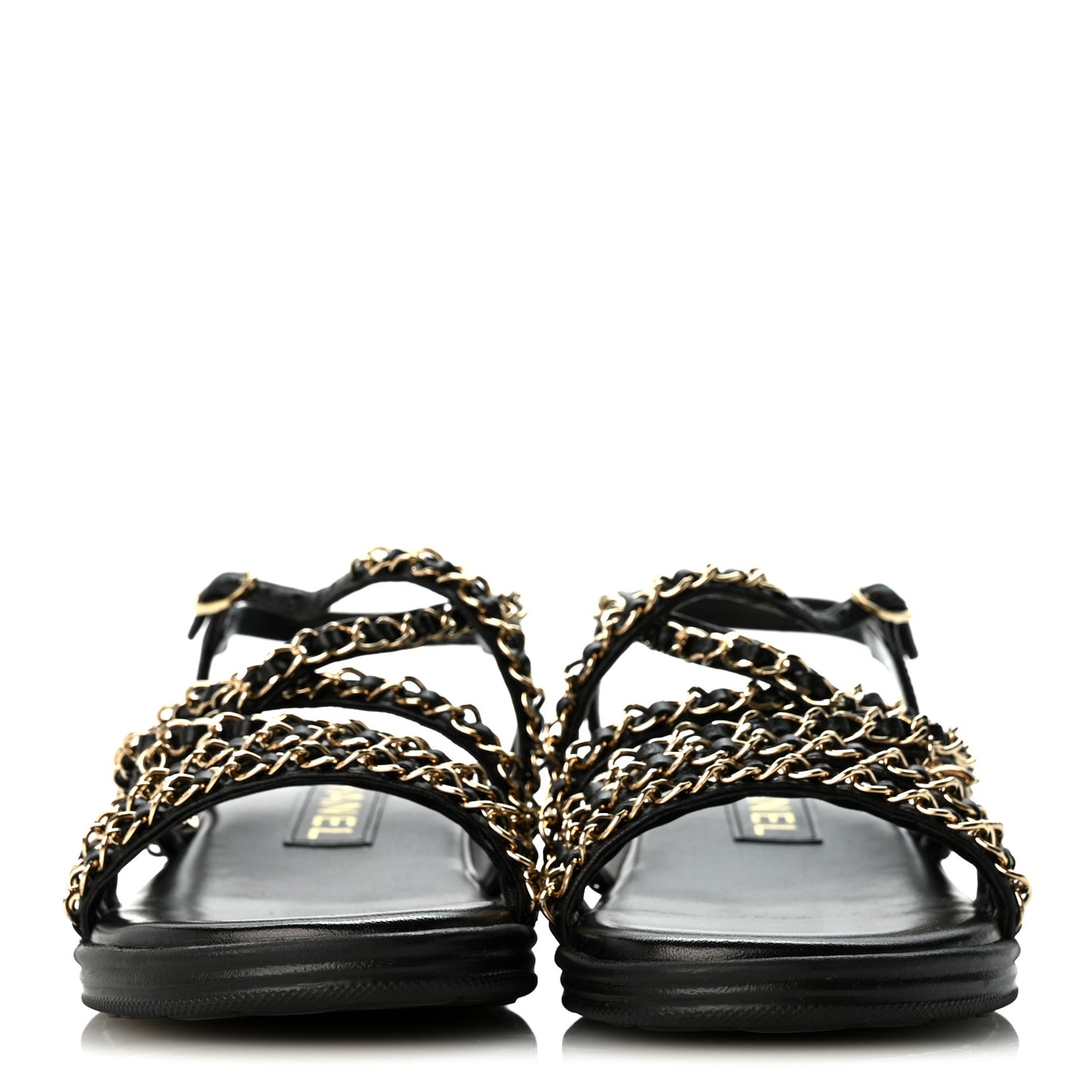 Lambskin Metal Chain Ankle Strap Sandals 36.5 Black