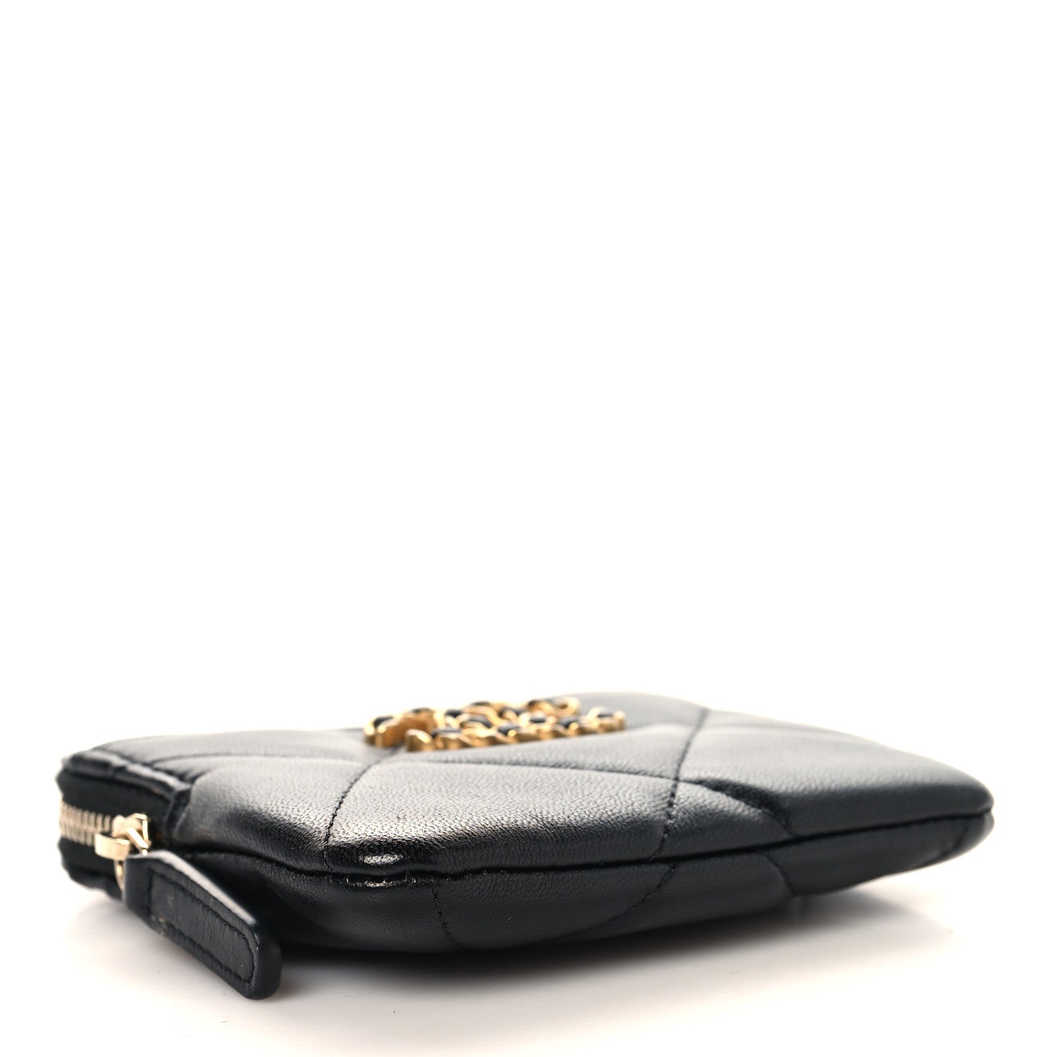 Chanel Lambskin Quilted Chanel 19 Zip Card Holder Wallet Black 4 of 8