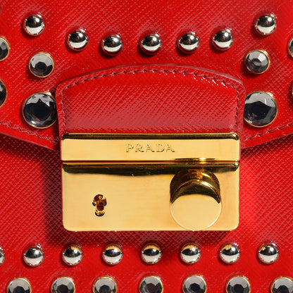 Prada Saffiano Vernice Crystal Sound Shoulder Bag Rosso 10 of 10